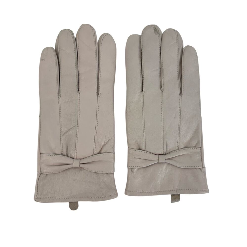 MoDA Genuine Leather Gloves Bow Detail Light Pale Pink Size M